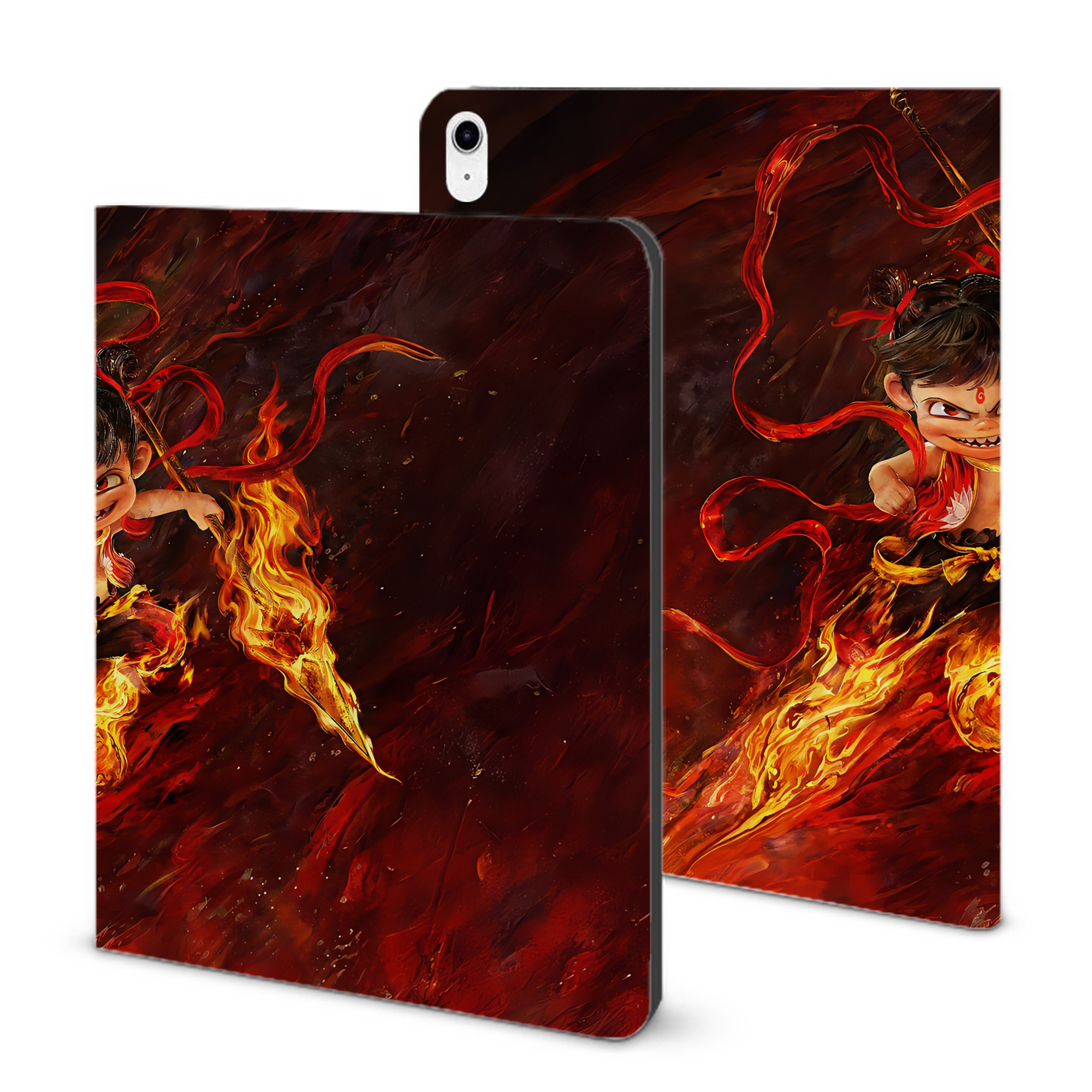（画像用） Ne Zha 2 ナタ 魔童の大暴れ IPad ケース ブック型 PUレザー TPU 耐衝撃 軽量 薄型 ペン収納なし 全面保護 IPad 各モデル対応